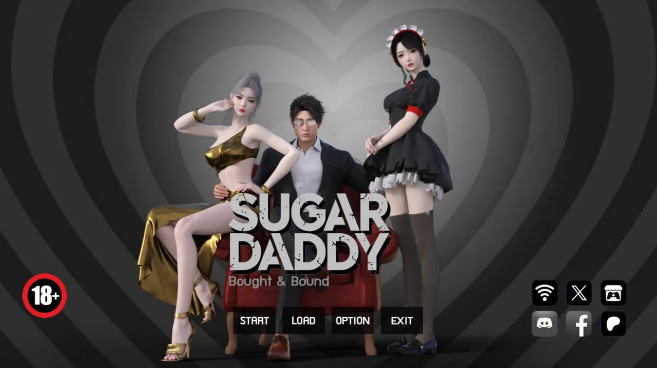Sugar Daddy Bought & Bound 游戏主菜单界面 Sugar Daddy Bought & Bound 游戏主菜单界面,展示开始、读取和选项功能